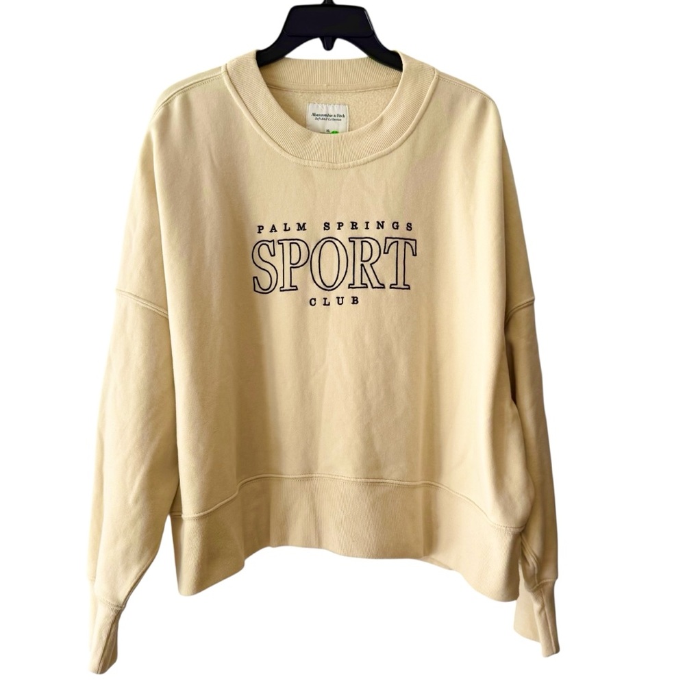 Abercrombie & Fitch Cream and Black Sport Club Wide Sweatshirt